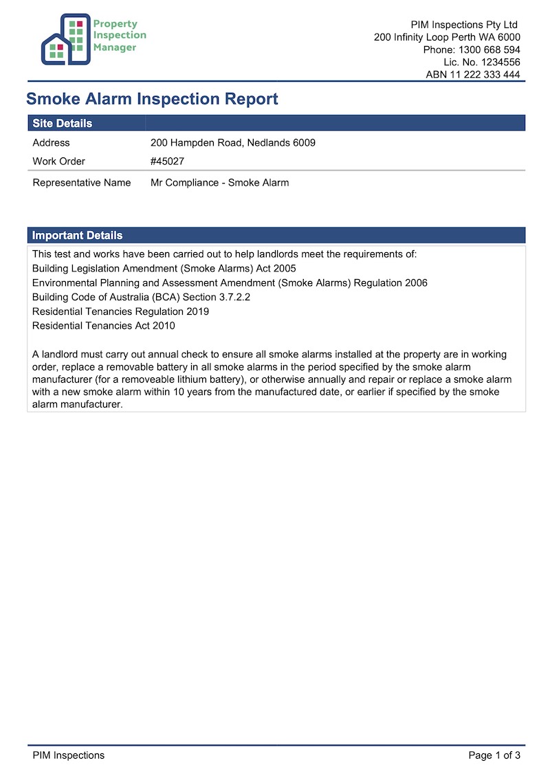 moke Alarm Inspection Report