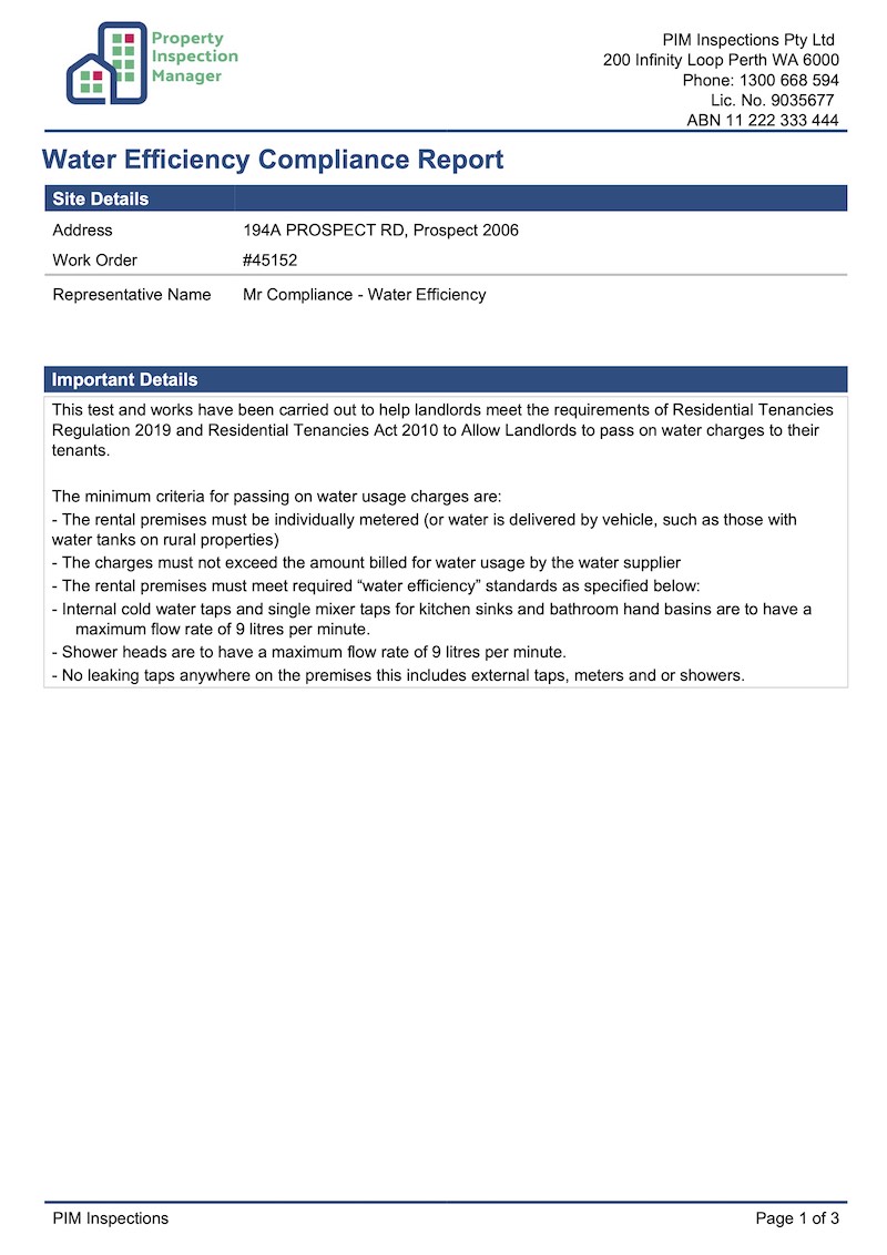 Water Efficiency Compliance Report