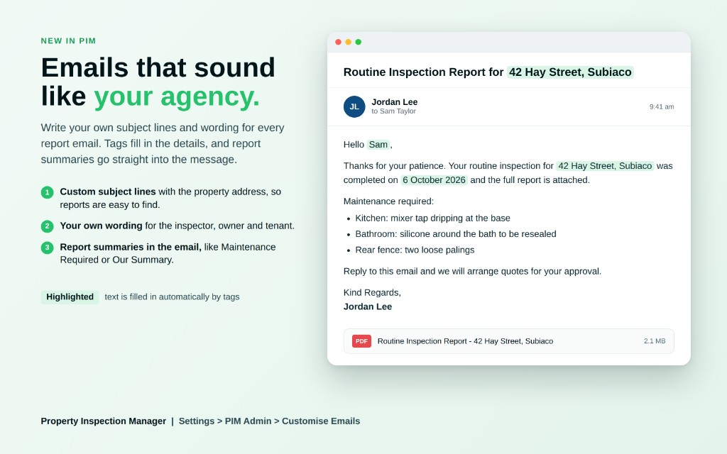 PIM Email Customisation — emails that sound like your agency