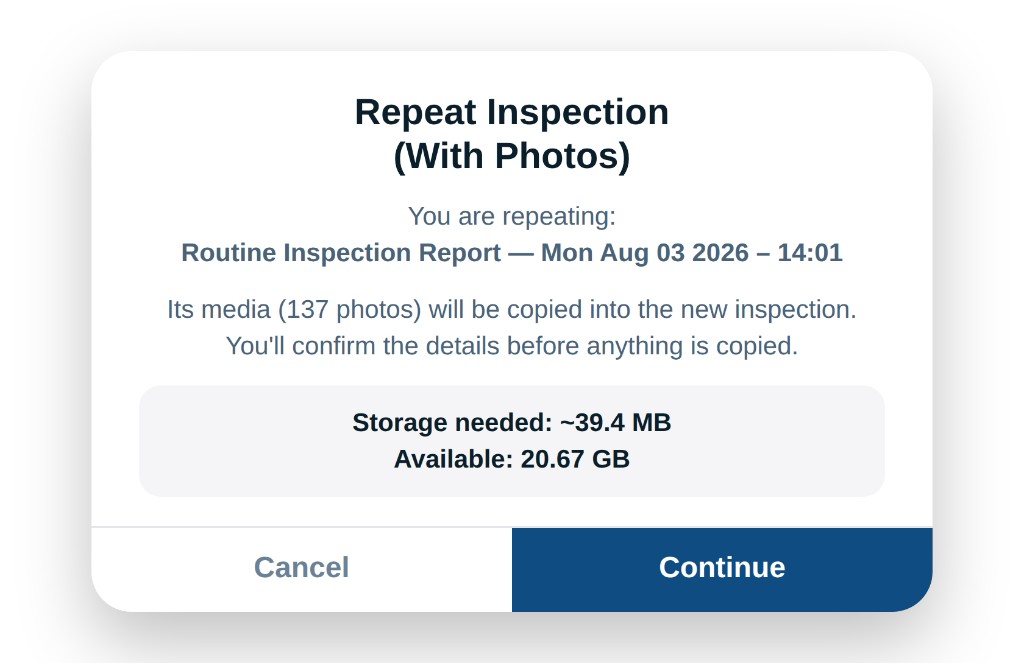 PIM Repeat Inspection with Photos
